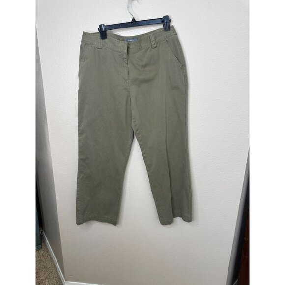 Liz Claiborne Womens Olive Green Straight-Leg Audra Pants 14 Cotton Wide Leg - Picture 1 of 7
